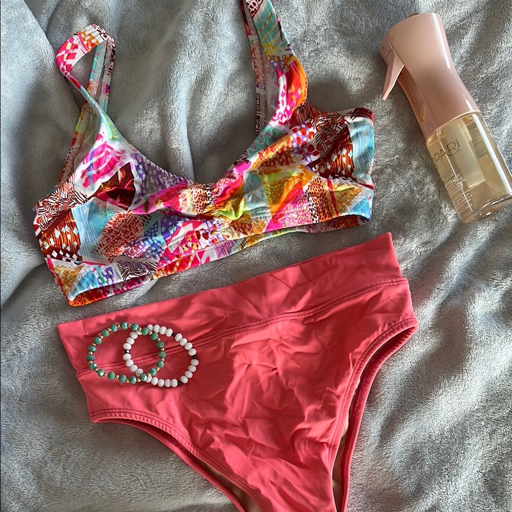 Tribal Patterned Bikini Set w High Rise Bottoms